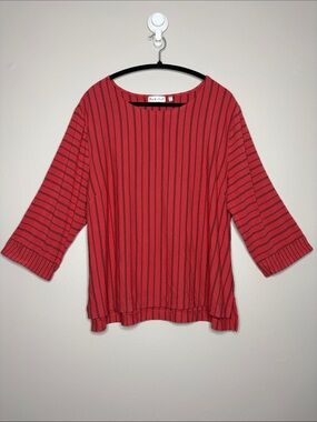 Habitat Clothes to Live In Striped Tunic Top XL Soft Salmon Red Black 3/4 Sleeve
